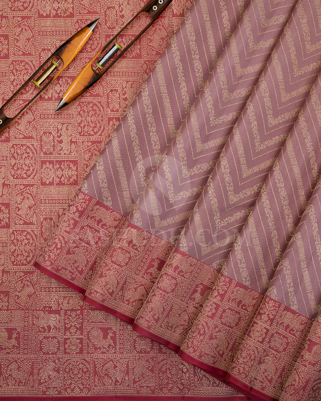 Mauve And Rust Orange Kanjivaram Silk Saree - D567(A)