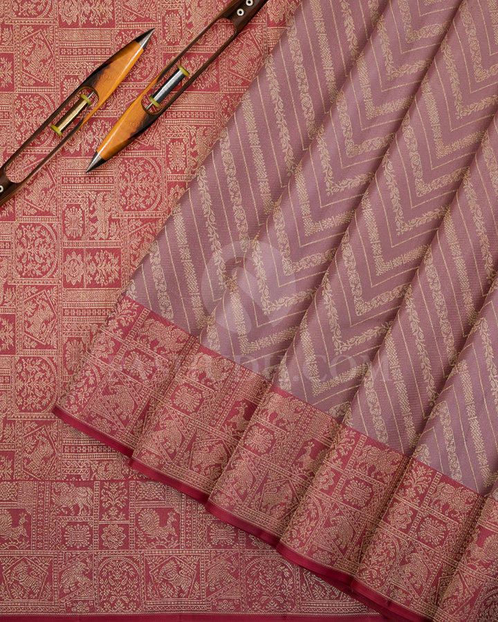 Mauve And Rust Orange Kanjivaram Silk Saree - D567(A)