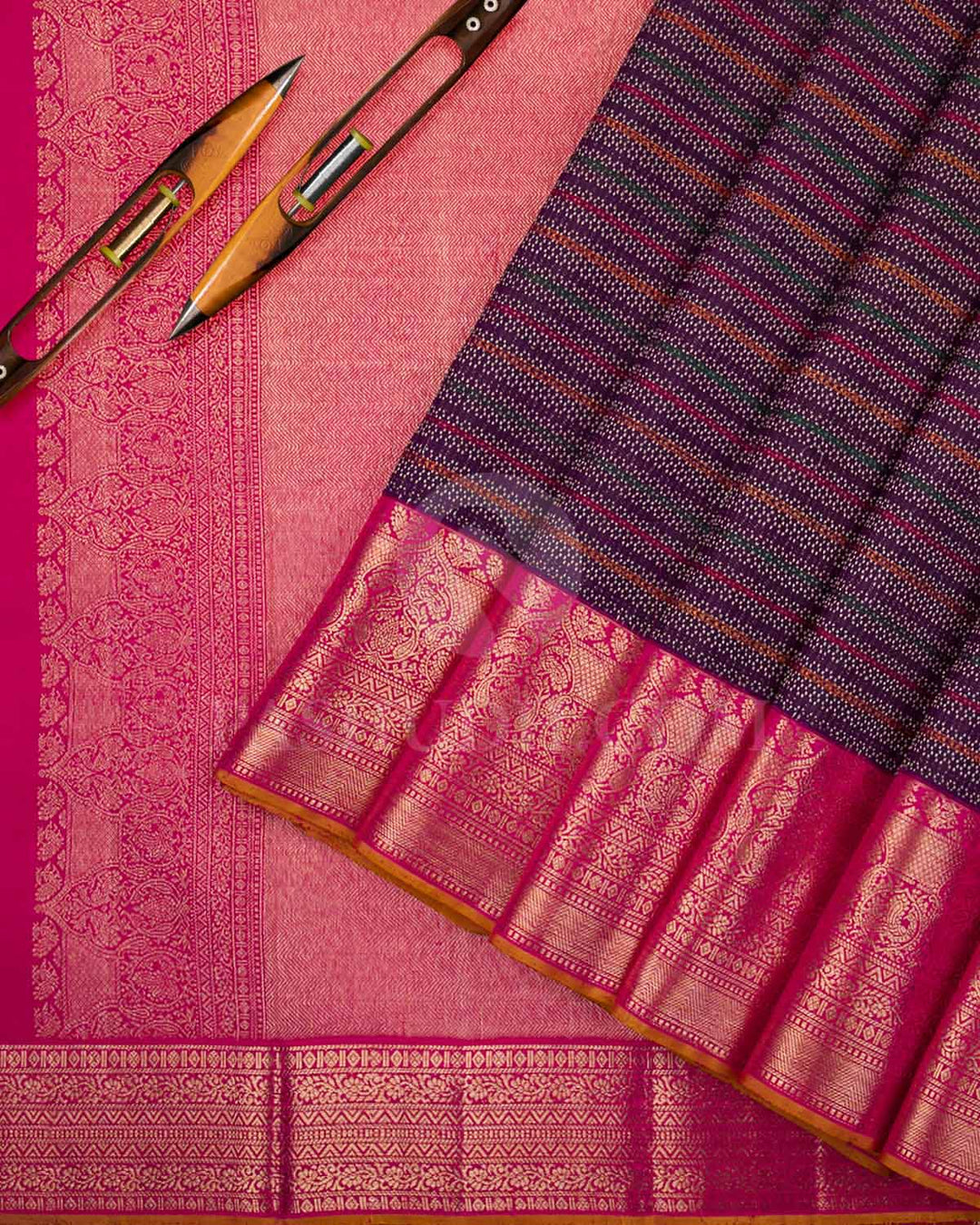 Multi Colours And Rani Pink Kanjivaram Silk Saree - S1226(A)