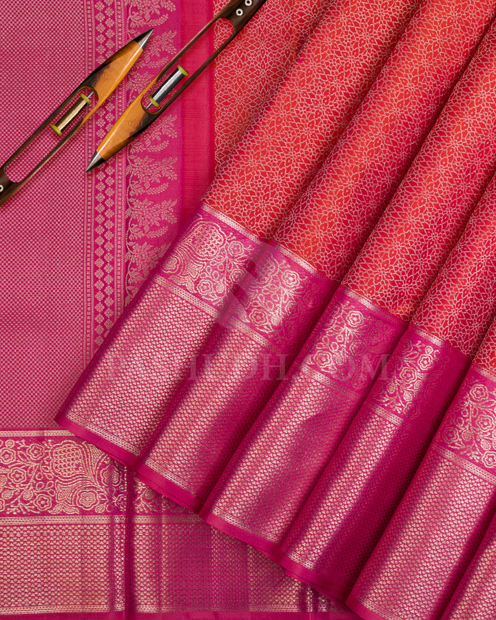 Orange Shot Pink And Rani Pink Kanjivaram Silk Saree - DT276(A)