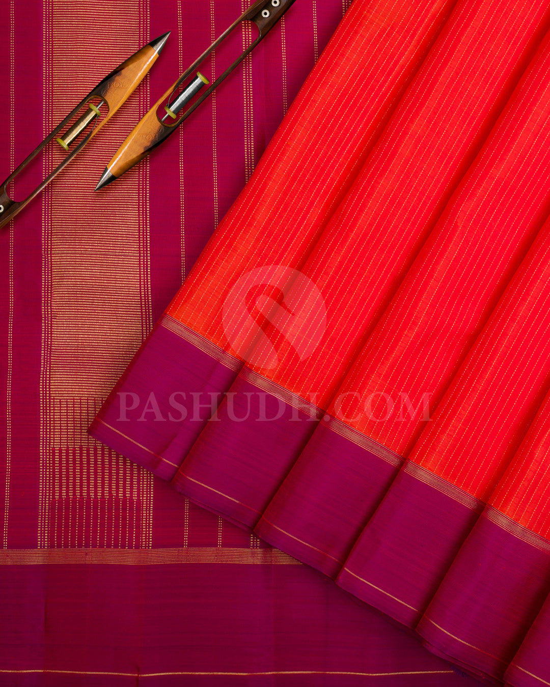 Orange And Purple Kanjivaram Silk Saree - KF1