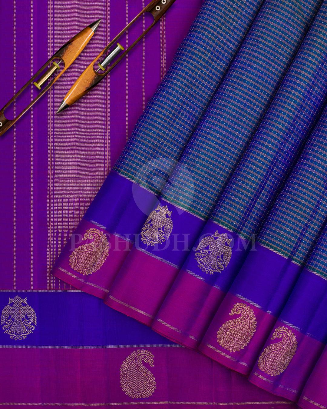 Royal Blue And Violet Kanjivaram Silk Saree - KF4