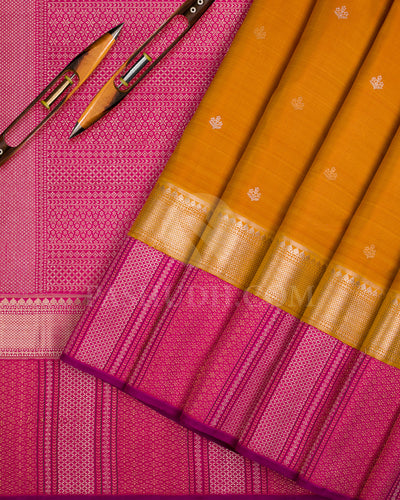 Mango Yellow And Rani Pink Kanjivaram Silk Saree - S1068(B)