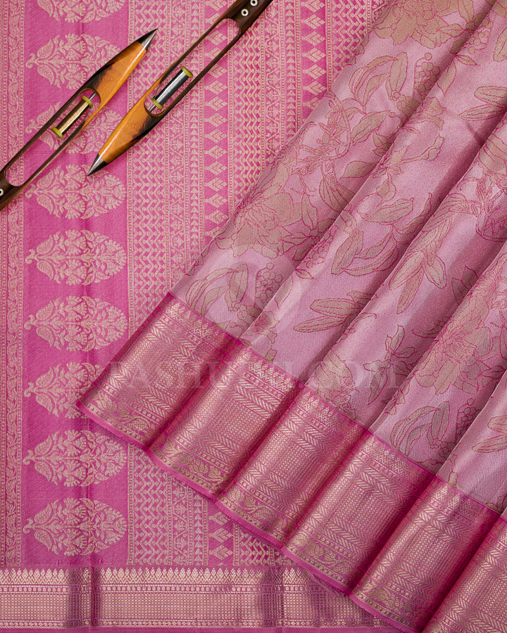 Lilac And Baby Pink Kanjivaram Silk Saree - D519(B)