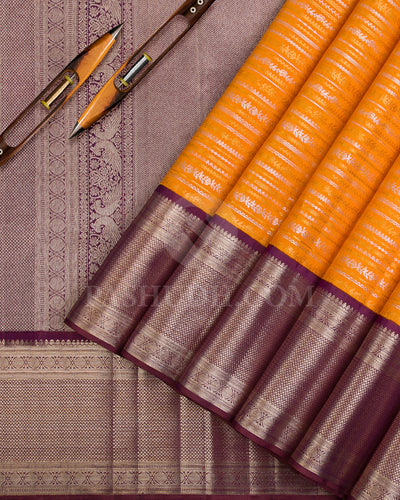 Yellow And Aubergine Kanjivaram Silk Saree - S1016(D)