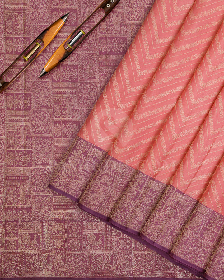Peach And Mauve Kanjivaram Silk Saree - D555(B)