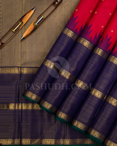 Red And Purple Kanjivaram Silk Saree - KB1