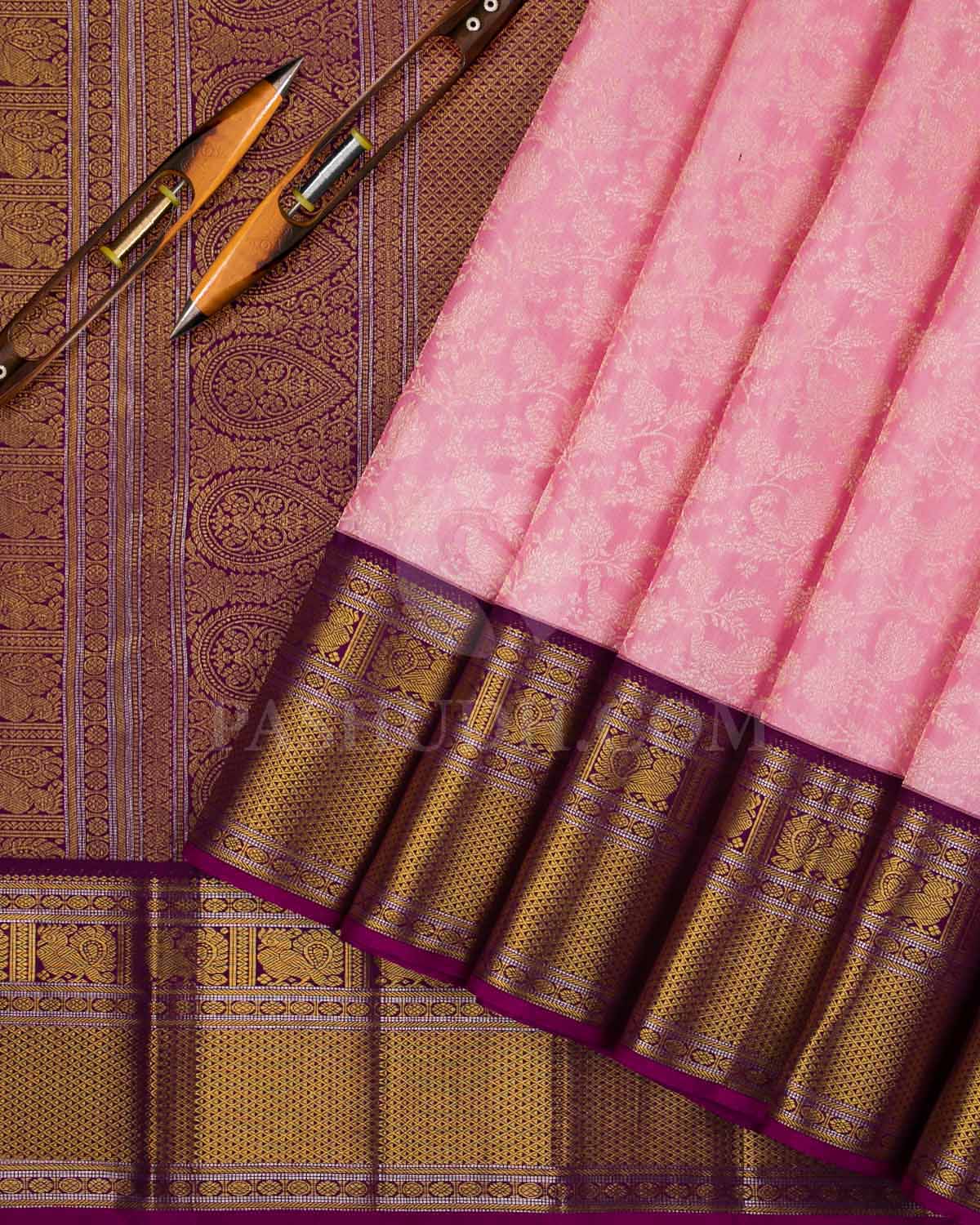 Baby Pink And Maroon Kanjivaram Silk Saree - S1151(B)