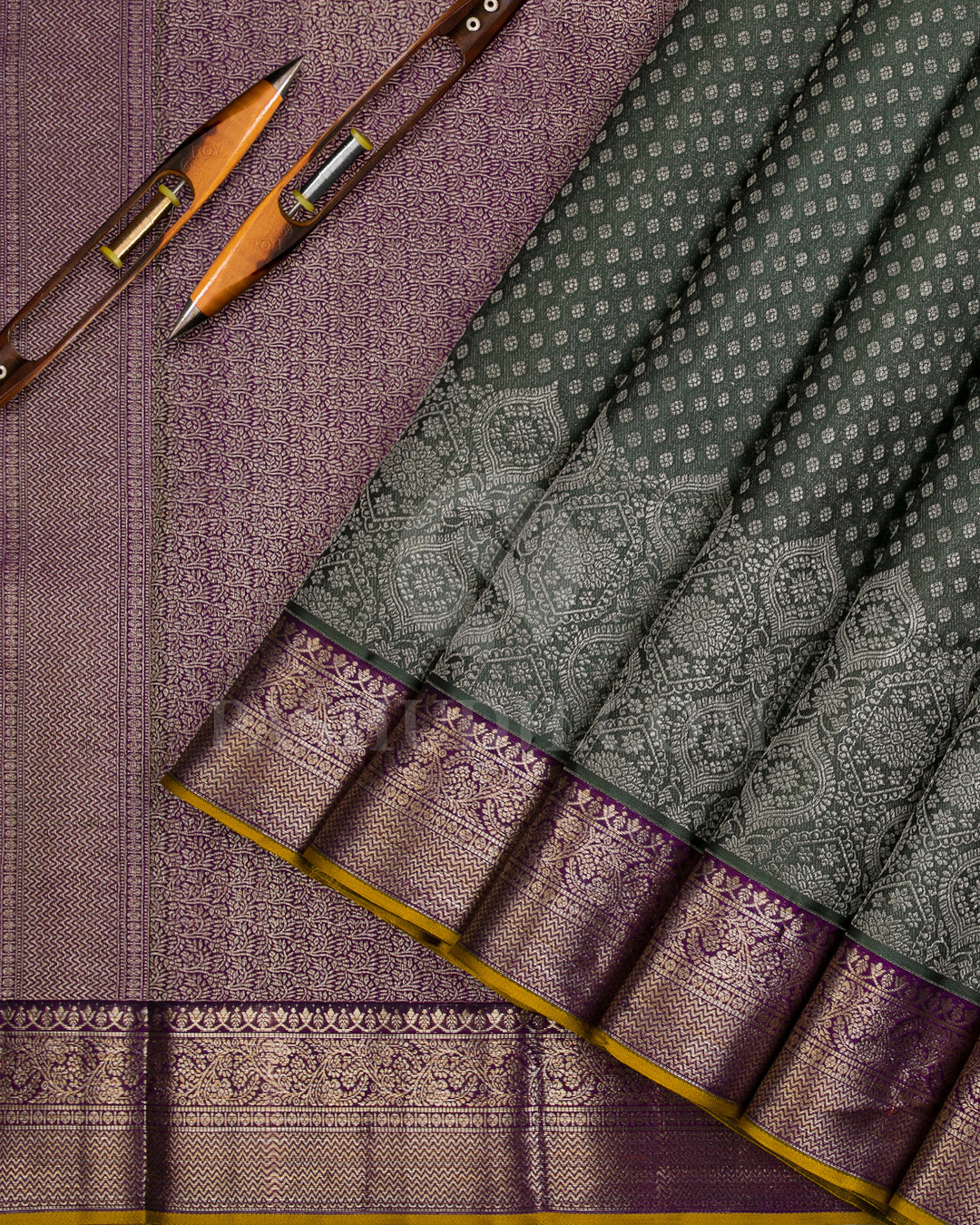 Green And Dark Purple Kanjivaram Silk Saree - D551(A)