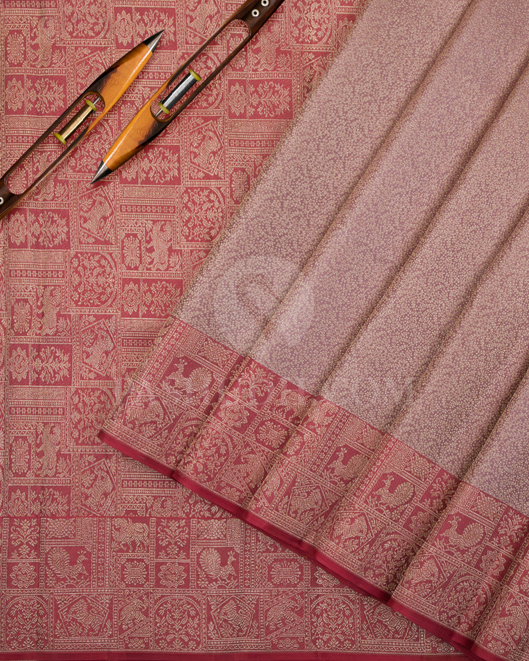 Mauve And Rust Orange Kanjivaram Silk Saree - D566(A)