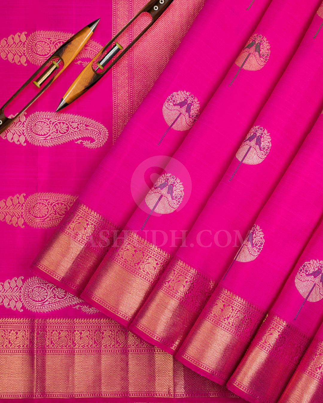 Rani Pink And Ivory Kanjivaram Silk Saree - S1204(A)
