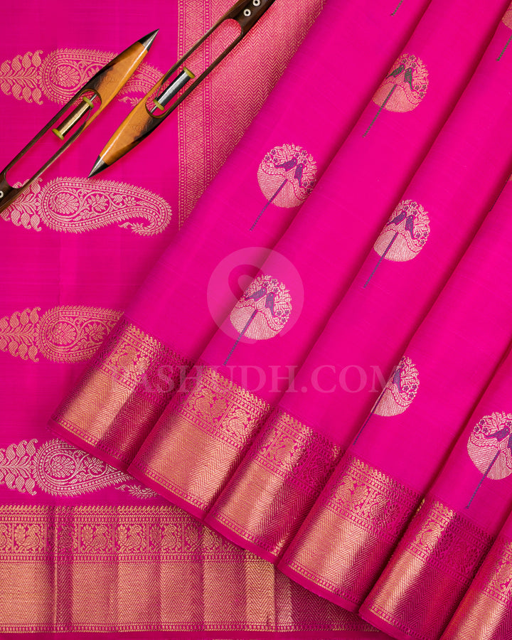 Rani Pink And Ivory Kanjivaram Silk Saree - S1204(A)