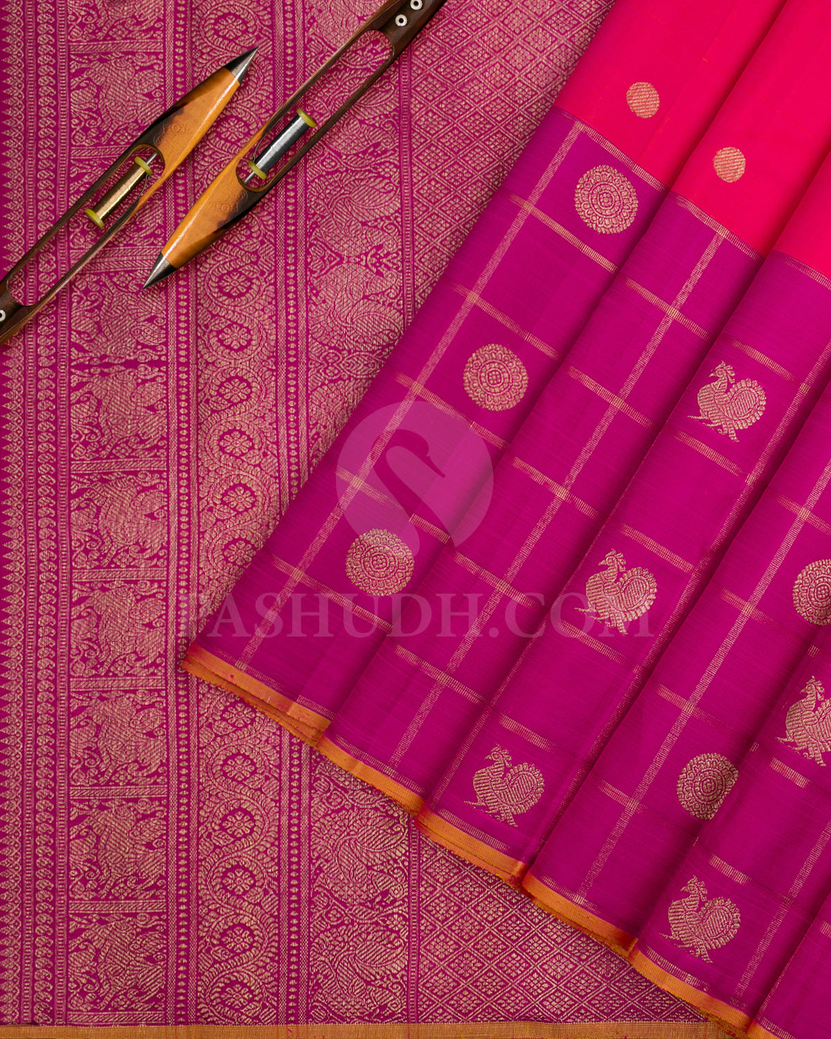 Bright Pink And Violet Borderless Kanjivaram Silk Saree - KB3