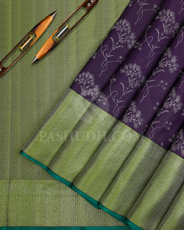 Dark Purple And Leaf Green Kanjivaram Silk Saree - D558(A)