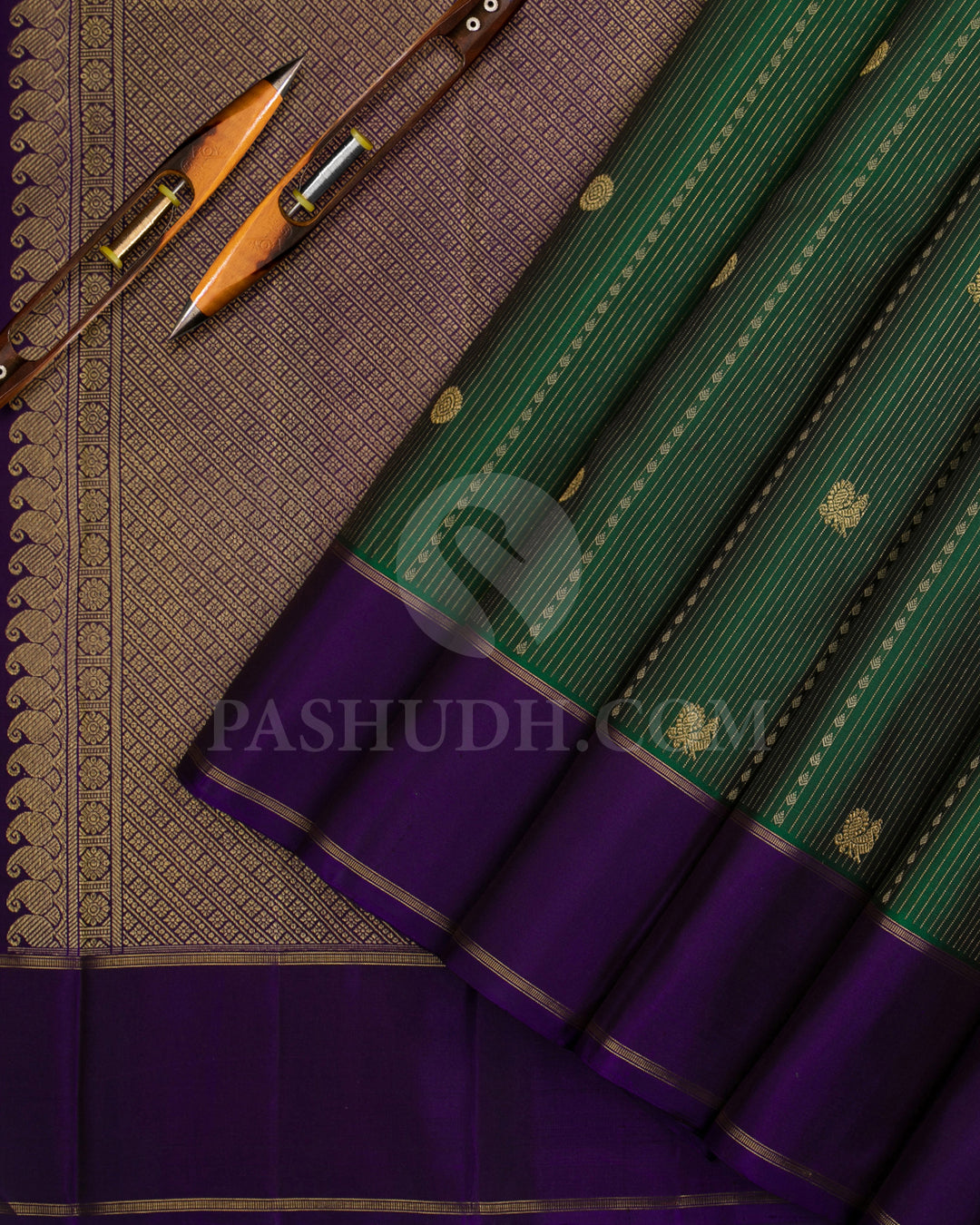 Green And Purple Kanjivaram Silk Saree - KF7