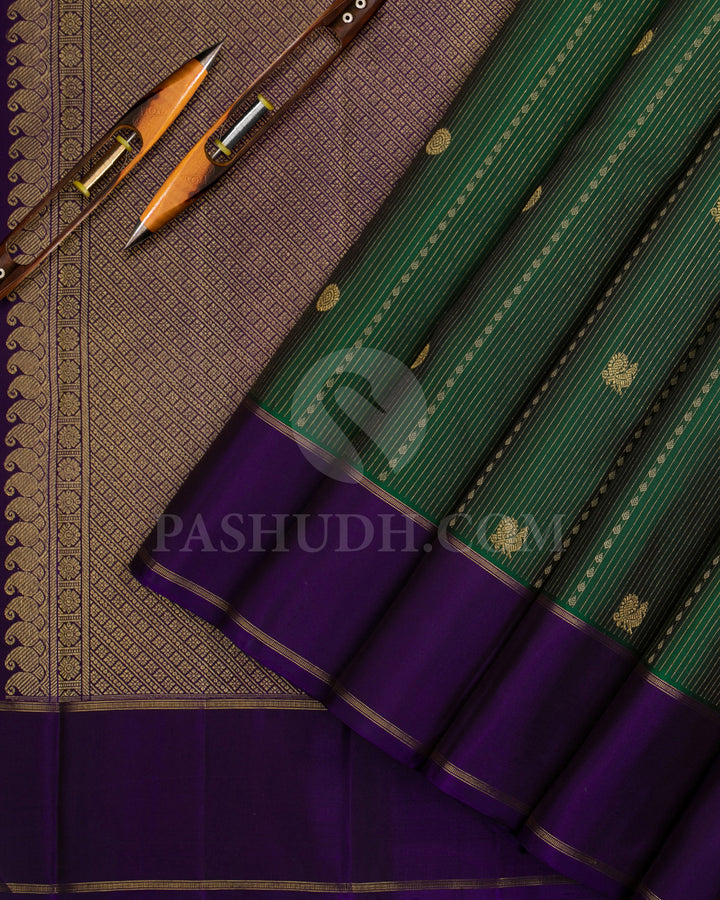 Green And Purple Kanjivaram Silk Saree - KF7