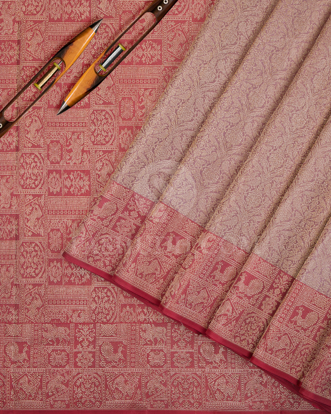 Mauve And Rust Orange Kanjivaram Silk Saree - D568(A)