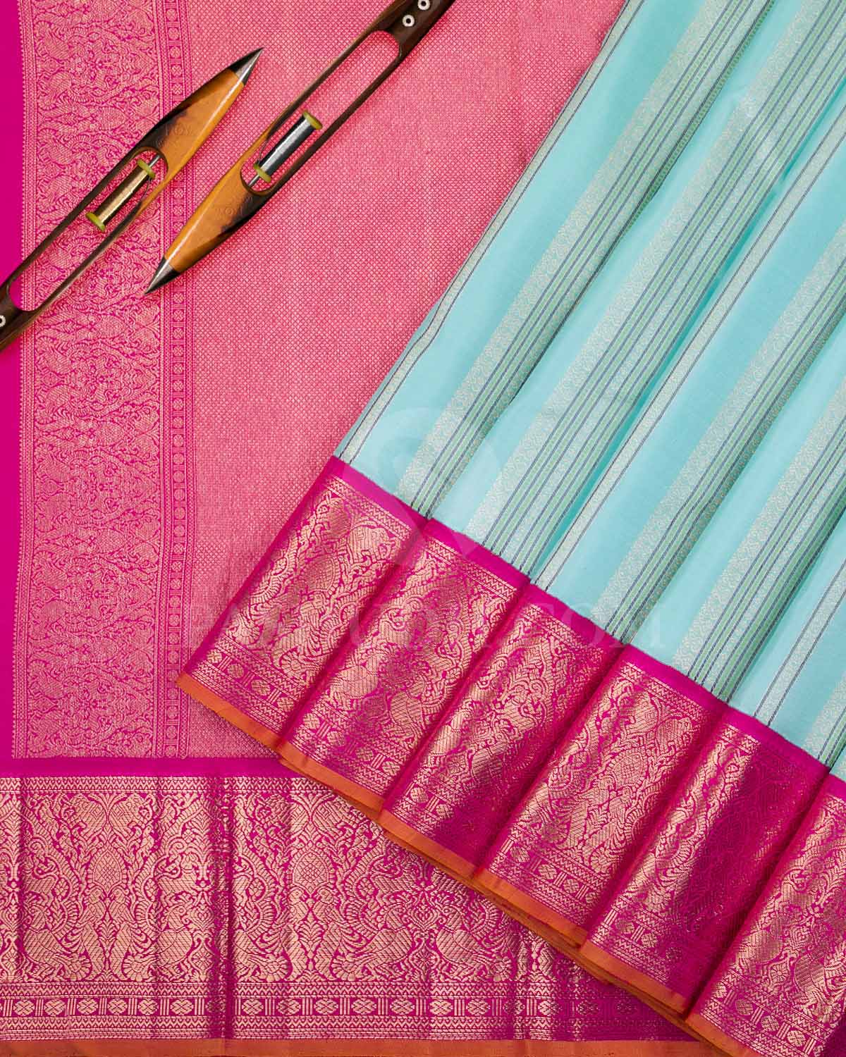 Sky Blue And Rani Pink Kanjivaram Silk Saree - S1227(A)