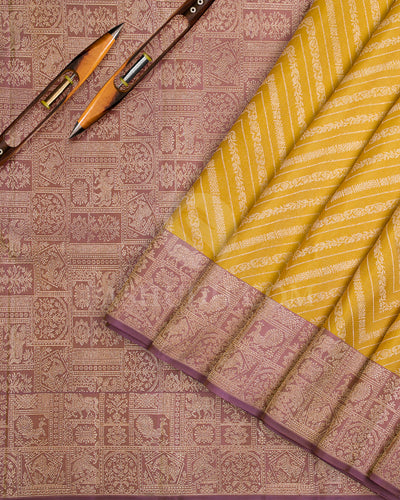 Yellow And Mauve Kanjivaram Silk Saree - D555(A)