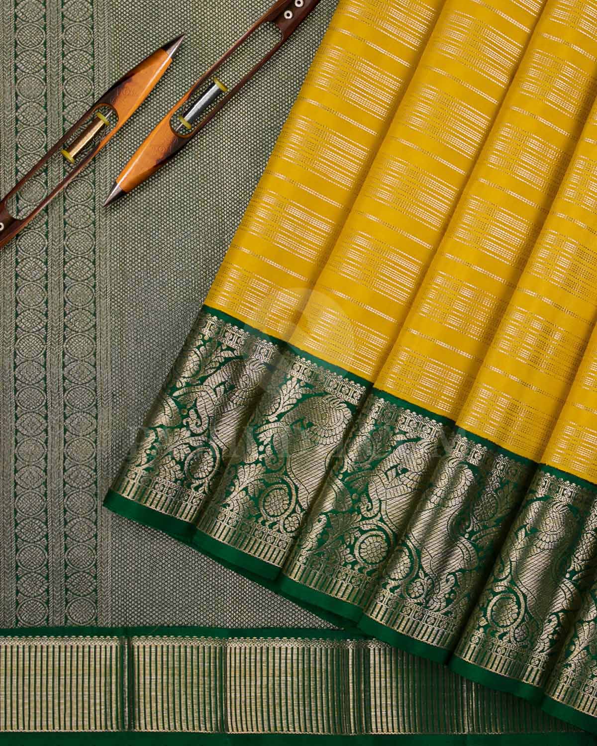 Yellow And Green Kanjivaram Silk Saree - S1222(A)