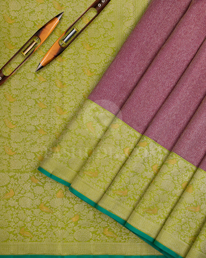 Maroon And Light Green Kanjivaram Silk Saree - S1059(D)
