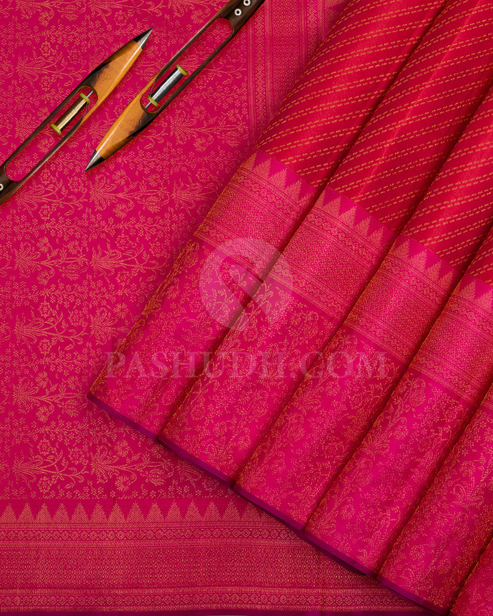Red And Pink Kanjivaram Silk Saree - DJ321(A)
