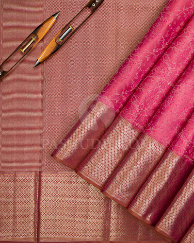 Rose Pink And Brown Kanjivaram Silk Saree - D550(C)