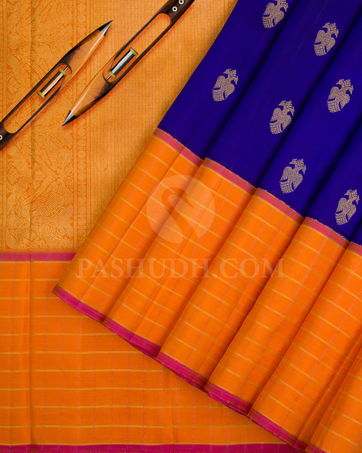 Royal Blue And Yellow Kanjivaram Silk Saree - KB6