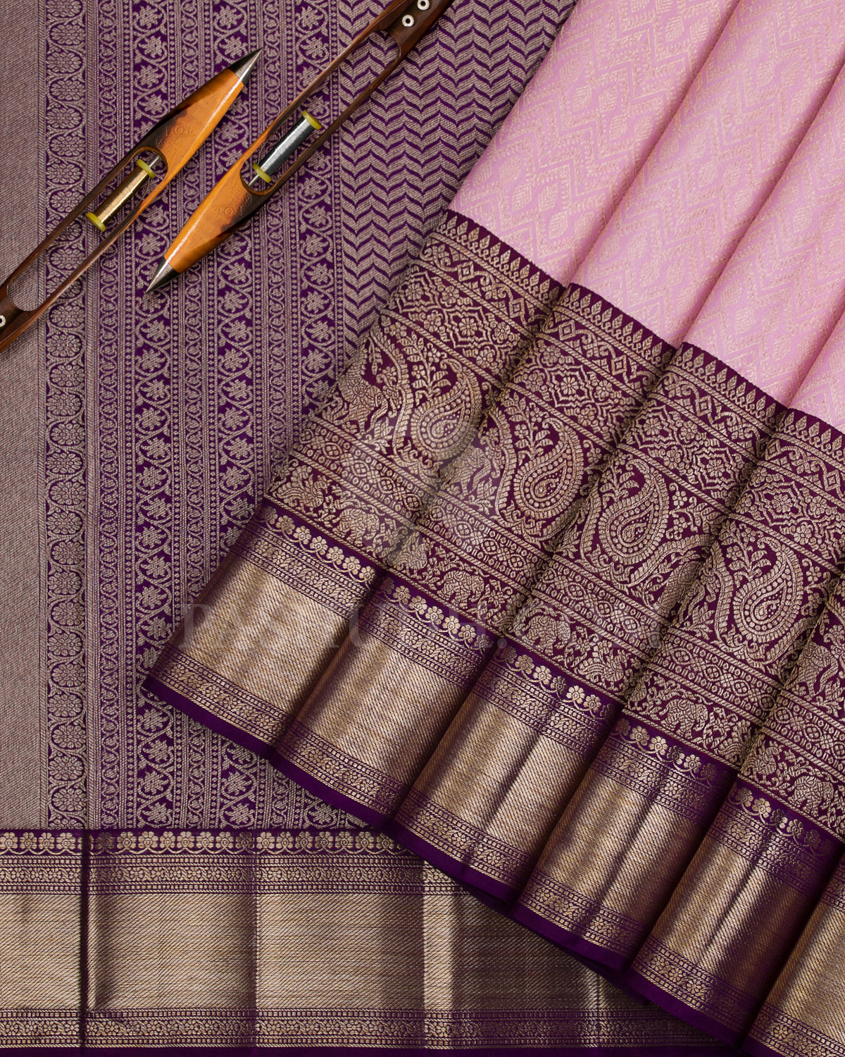 Baby Pink And Aubergine Kanjivaram Silk Saree - S1220(A)