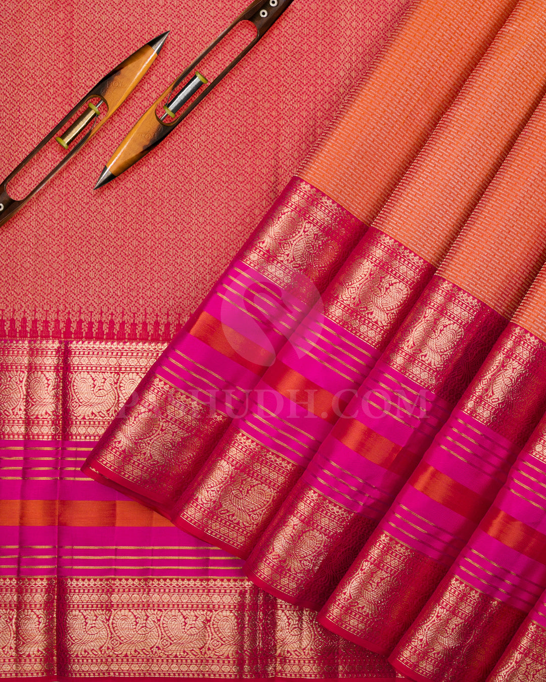 Mango Yellow And Red Kanjivaram Silk Saree- D564(B)