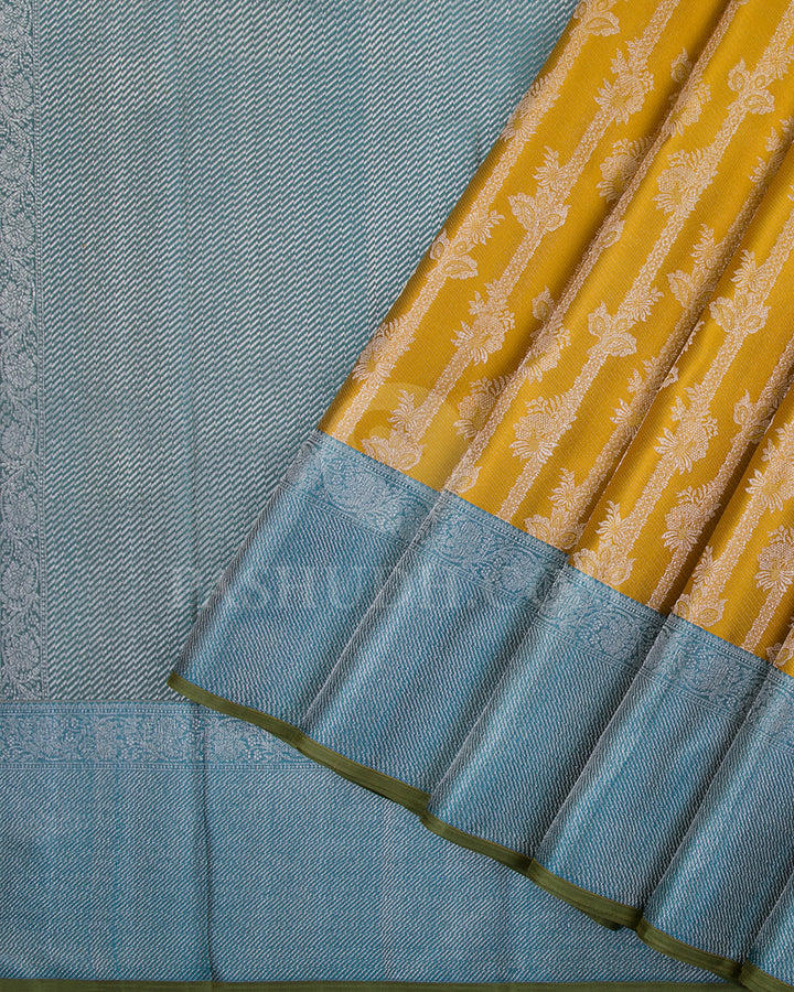 Yellow And Blue Kanjivaram Silk Saree - D562(A)