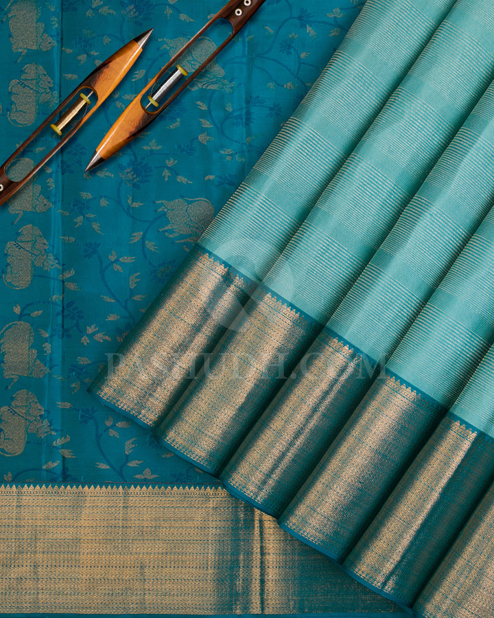Sky Blue And Dark Blue Kanjivaram Silk Saree - DJ325(A)