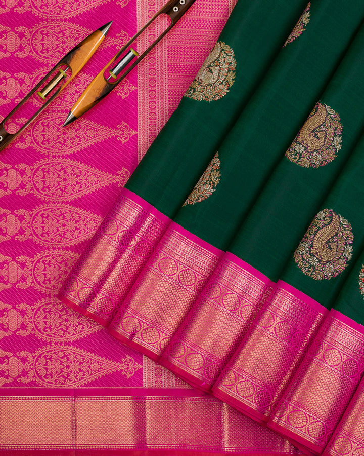 Green And Pink  Kanjivaram Silk Saree - S1202(B)