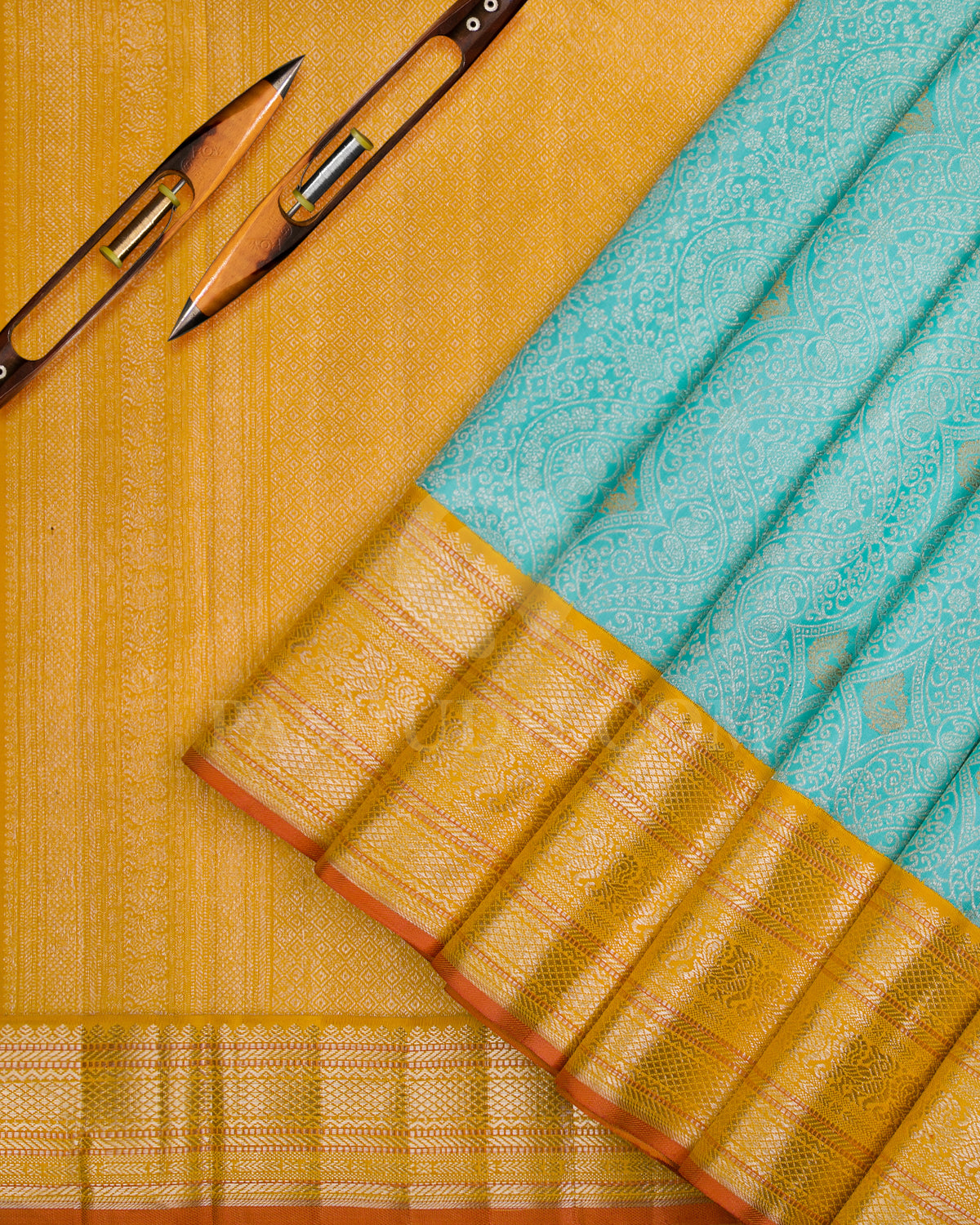 Sky Blue And Yellow Kanjivaram Silk Saree - S1194(A)