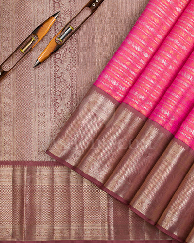 Bright Pink And Arakku Kanjivaram Silk Saree - S1016(C)