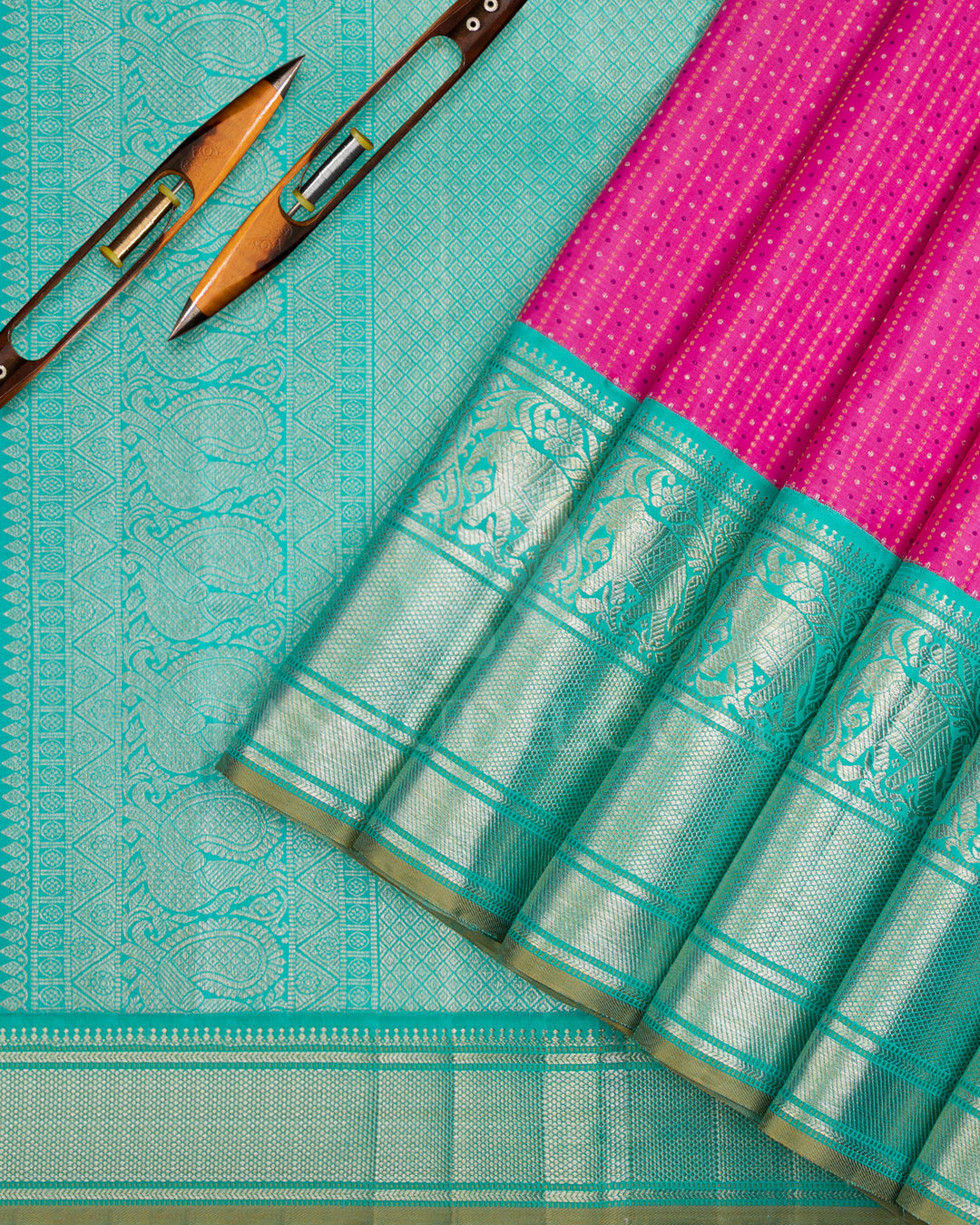 Rani Pink And Sky Blue Kanjivaram Silk Saree - S1214(A)