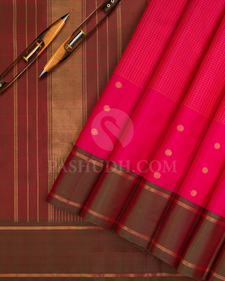 Bright Pink And Reddish Green Kanjivaram Silk Saree - KF5
