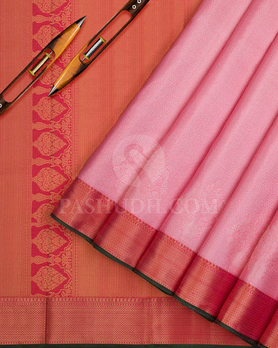 Baby Pink And Rust Orange Kanjivaram Silk Saree - D561(A)