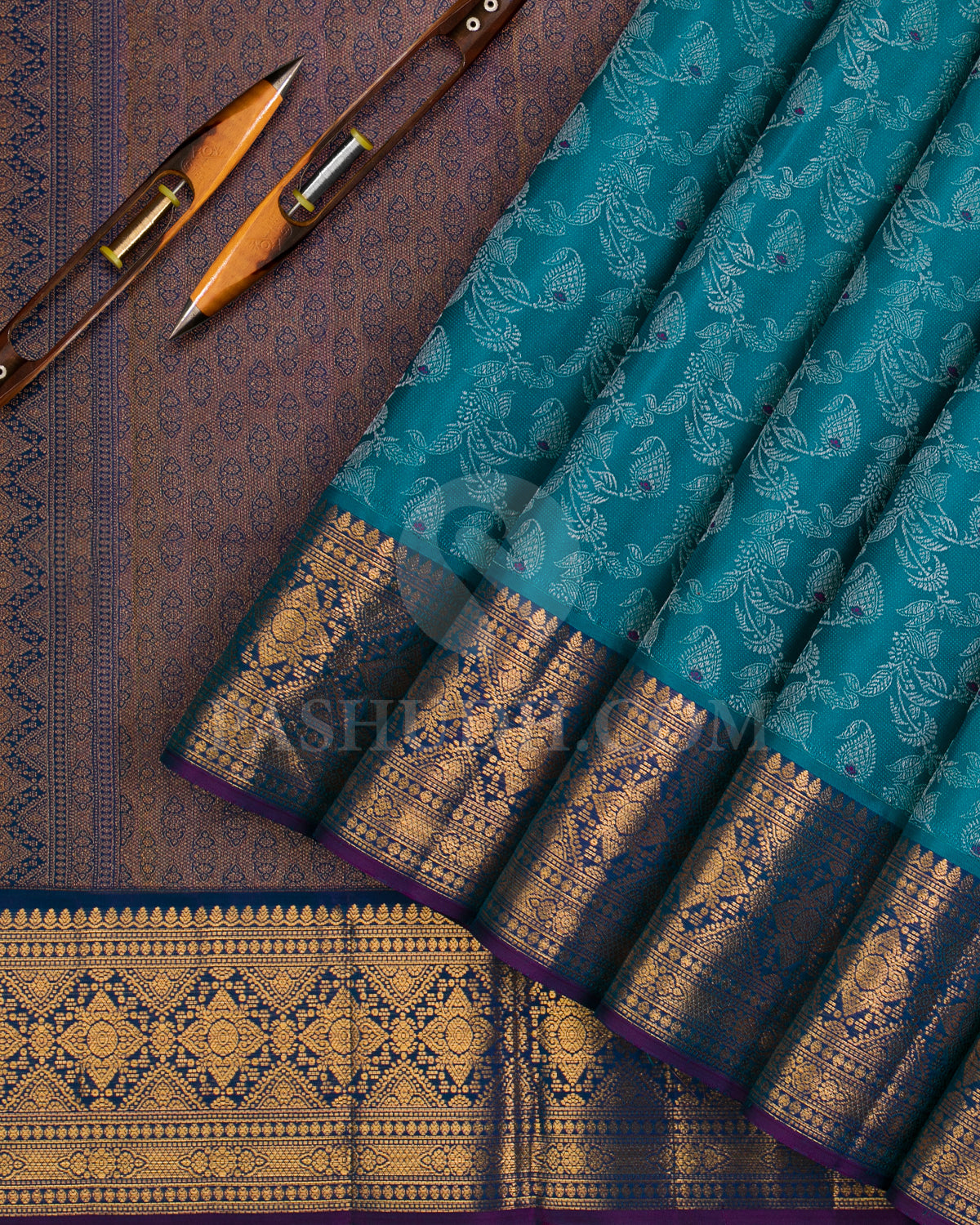 Aquamarine Blue And Dark Blue Kanjivaram Silk Saree -  DJ323(A)