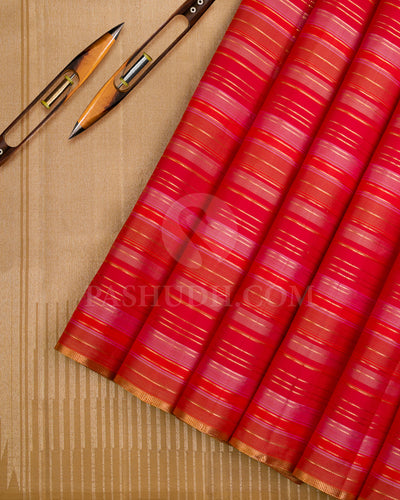 Shades of Red And Beige Borderless Kanjivaram Silk Saree - S1199(A)