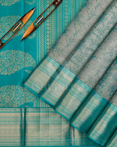 Blue And Aquamarine Blue Kanjivaram Silk Saree - D547(B)