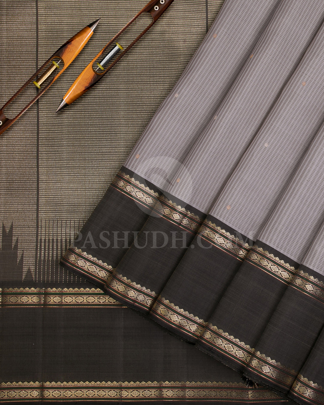 Light Grey And Blackish Grey Kanjivaram Silk Saree - S1055(B)