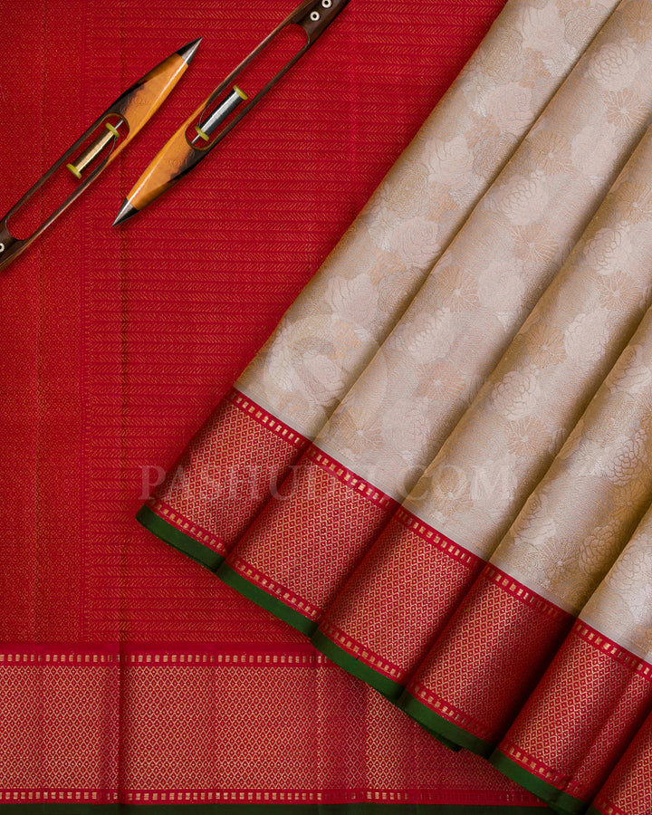 Ivory And Red Kanjivaram Silk Saree - DJ279(D)