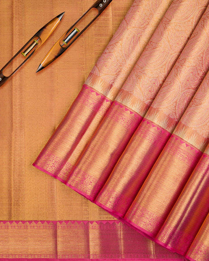 Gold And Pink Kanjivaram Silk Saree - S1049(E)