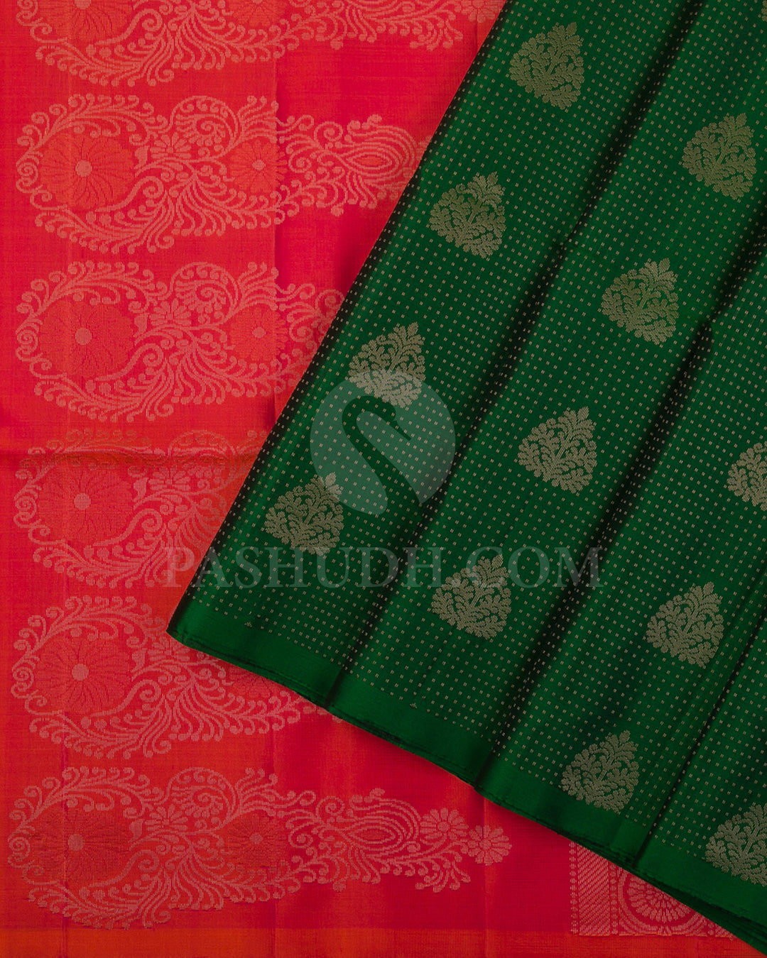 Bottle Green And Pink Shot Orange Soft Silk Saree -C22