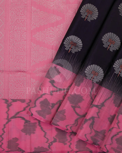 Dark Purple And Bright Pink Soft Silk Saree - C19