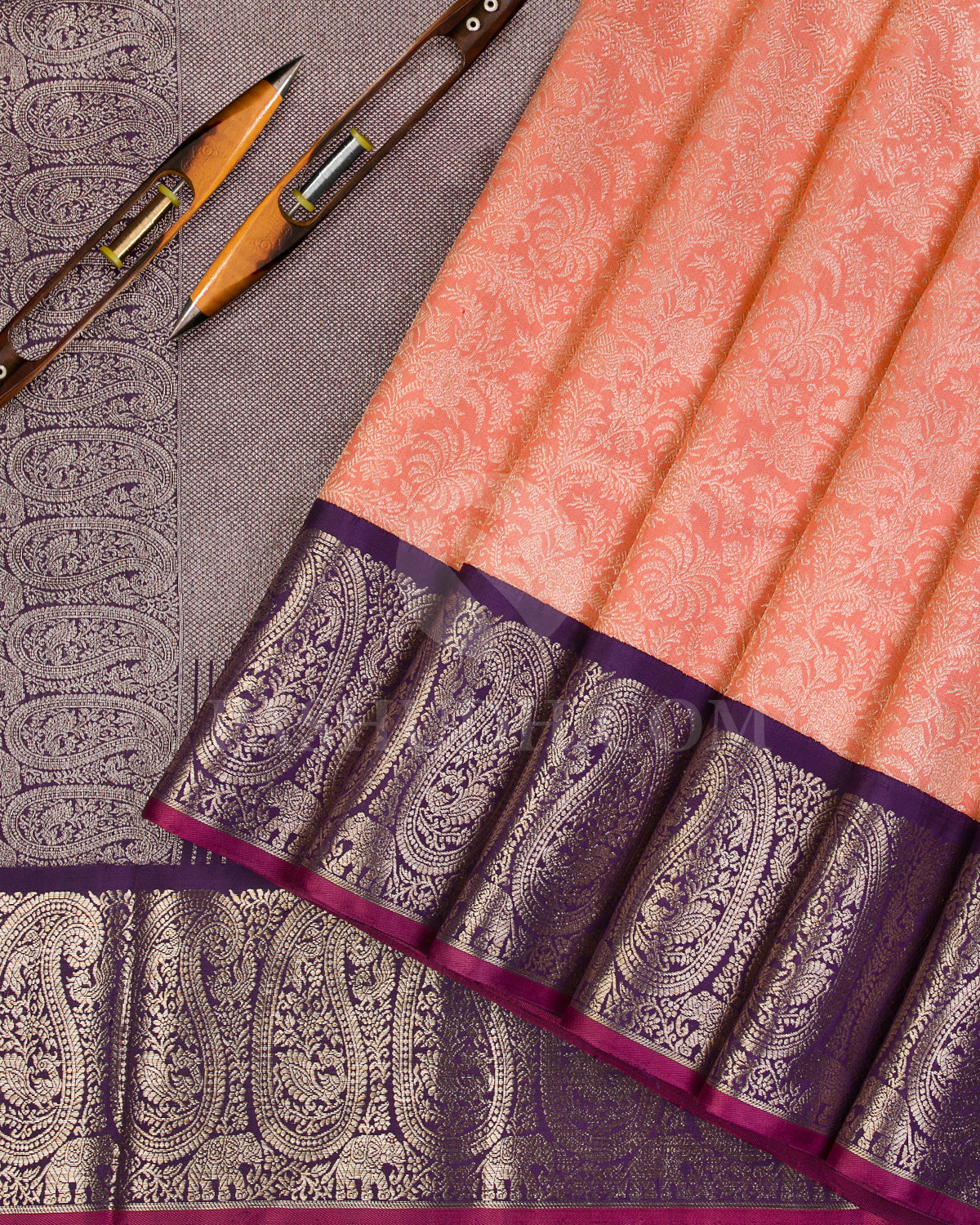 Peach and Deep Violet Kanjivaram Silk Saree - S1190(A)