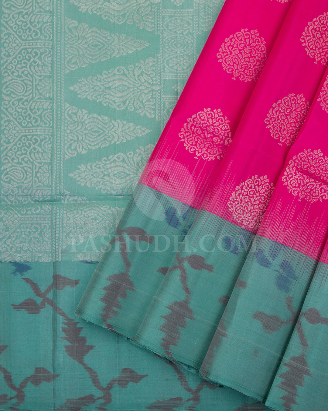 Bright Pink And Aquamarine Blue Soft Silk Saree - C7