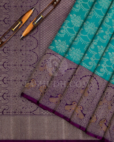 Aquamarine And Purple Kanjivaram Silk Saree - S1048(E)