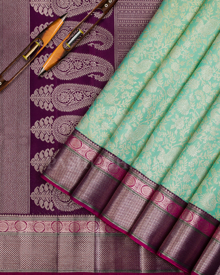 Mild Green and Maroon Kanjivaram Silk Saree - S1192(B)